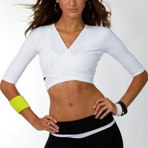 Sports Wrap Cropped Mesh Top XS-S White Womens